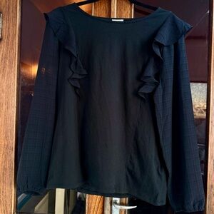 J. Crew Factory Black Ruffled Top Size M
